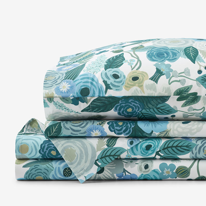 Garden Party Classic Cool Cotton Percale Bed Sheet Set - Teal, King | The Company Store
