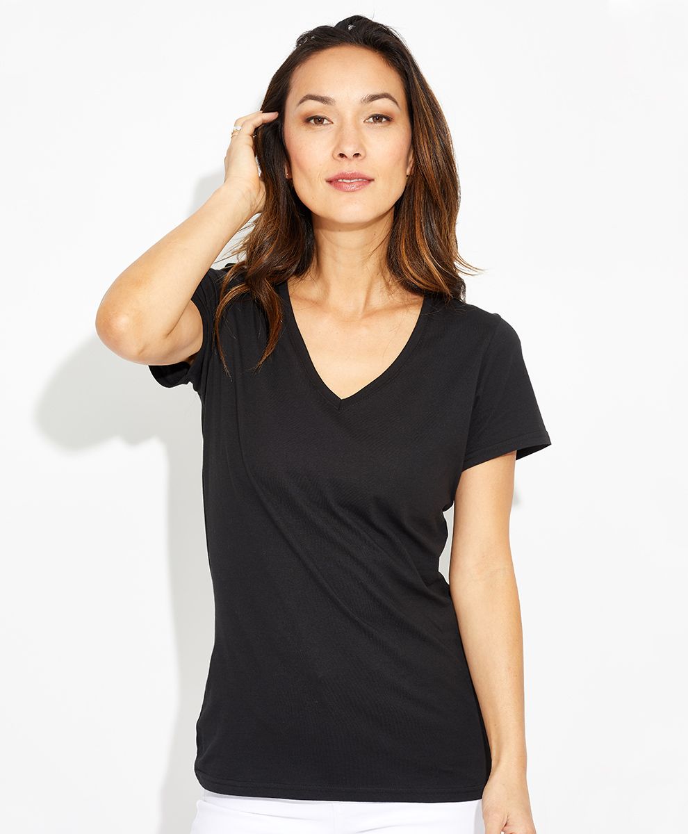 Women's Black Featherweight V-Neck Tee XS | Pact Apparel