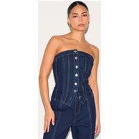 Petite Dark Indigo Contrast Seam Bandeau Corset | PrettyLittleThing US