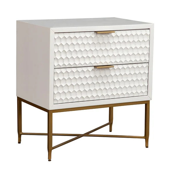 Origins by Alpine White Pearl Wood 2 Drawer Nightstand in White | Bed Bath & Beyond