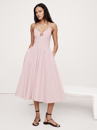 Stretch-Poplin Long Midi Dress | Banana Republic (US)