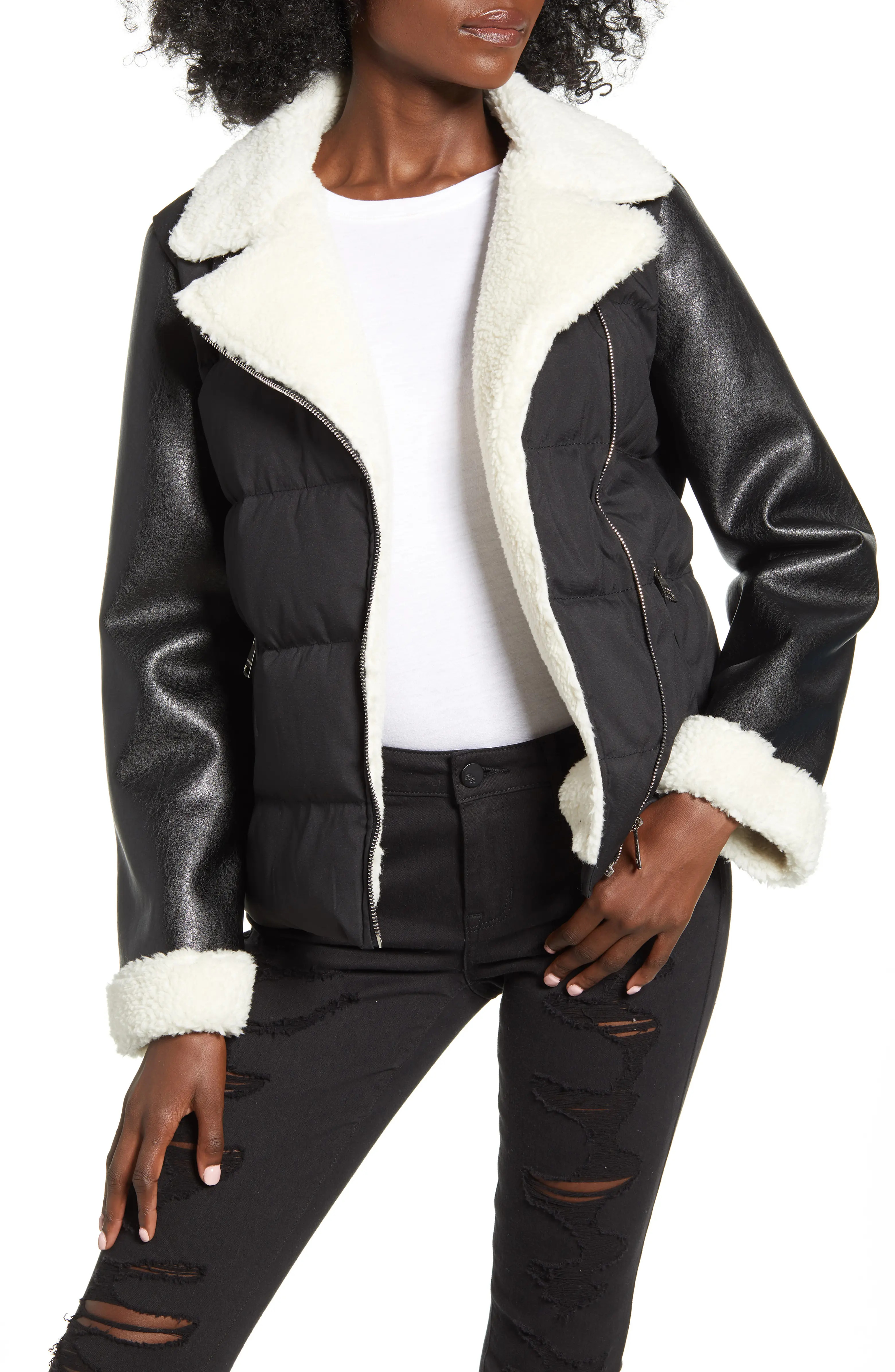 Faux Shearling & Faux Leather Puffer Jacket | Nordstrom