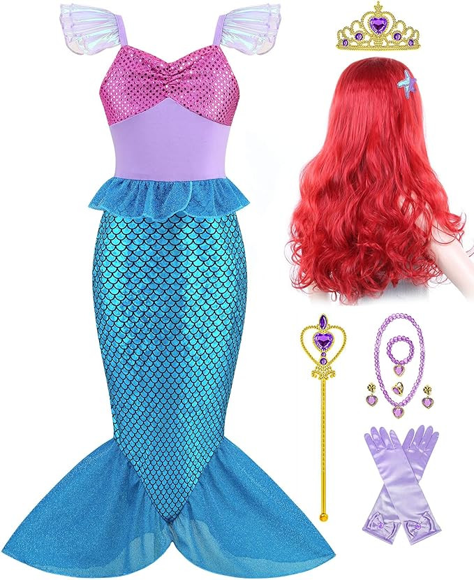 Nerveol Little Girls Princess Mermaid Costume for Girls Dress Up Halloween Costumes Cosplay with ... | Amazon (US)