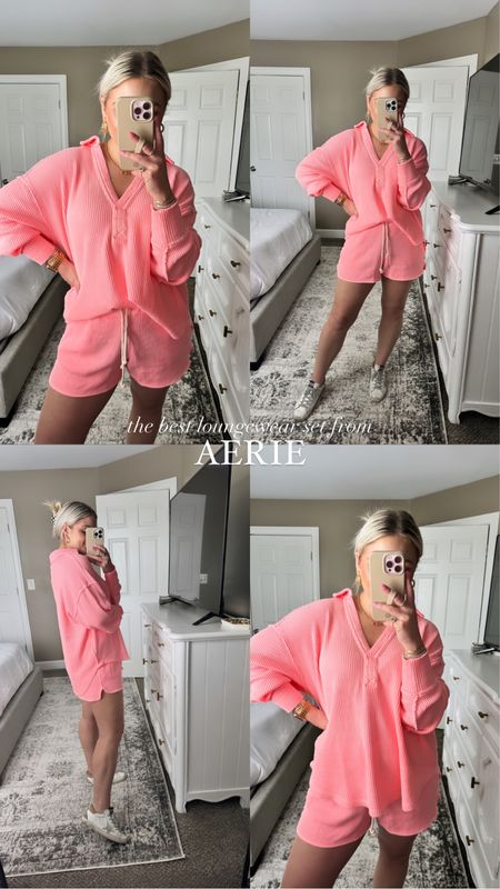 The best loungewear set from Aerie! On sale today!
Shorts: medium 
Top: small 

#LTKstyletip #LTKSpringSale #LTKfindsunder50