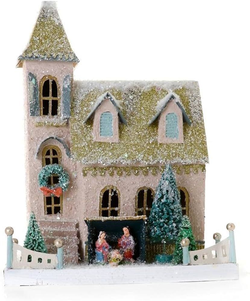 Cody Foster & Co Peachy Pink Christmas Village Church with Nativity Building | Amazon (US)