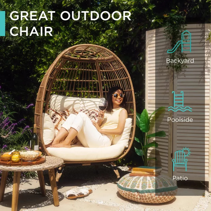 Best Choice Products Wicker Egg Chair Oversized Indoor Outdoor Patio Lounger w/ Steel Frame, 440l... | Target