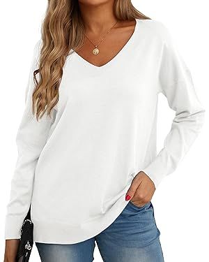 GRECERELLE Women's Jumpers Sweatshirt Ladies Casual Classic Plain Pullover Knit V Neck Long Sleev... | Amazon (UK)