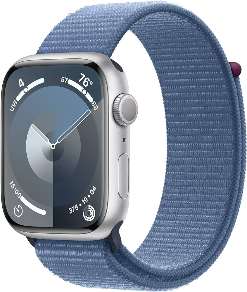 Apple Watch Series 9 [GPS 45mm] Smartwatch with Silver Aluminum Case with Winter Blue Sport Loop.... | Amazon (US)