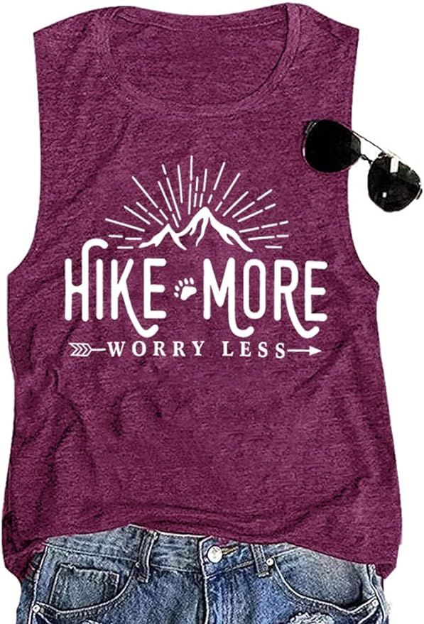 Jorlyen Women Hiking Mountain Graphic Athletic Shirts Funny Hike More Worry Less Tee Tops Holiday... | Amazon (US)