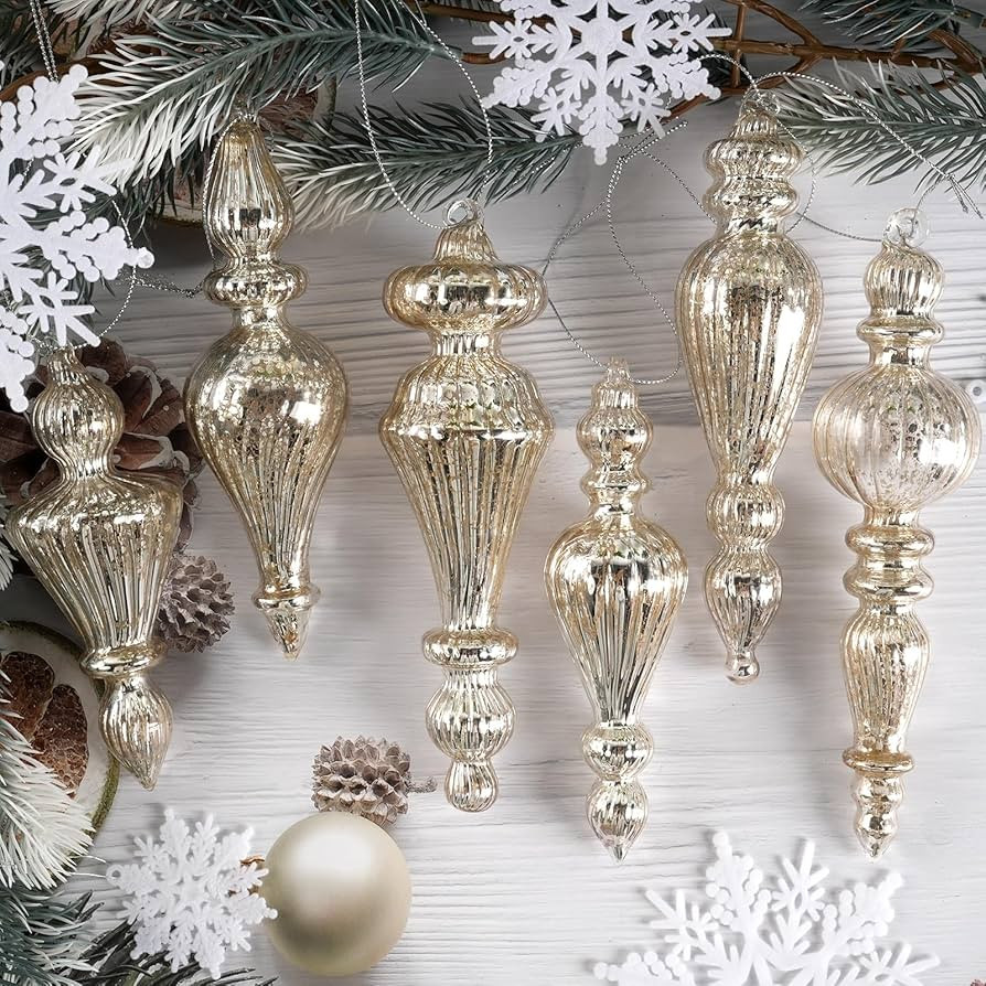Mercury Glass Christmas Tree Decorations, 6 Pcs Hanging Finial Ornaments, Vintage Decorative Glas... | Amazon (US)