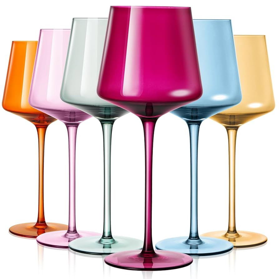 Colored Wine Glasses Set of 6, 18Oz Hand Blown Long Stem Premium Crystal White Red Wine Glass, Gr... | Amazon (US)