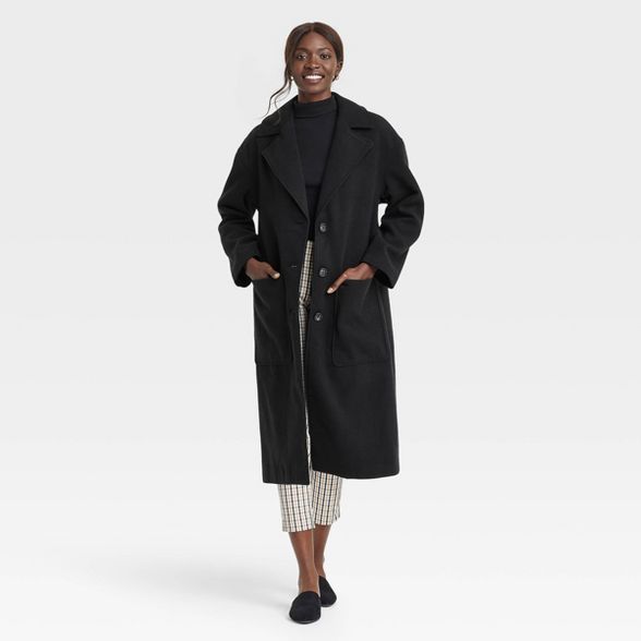 Women&#39;s Relaxed Fit Top Overcoat - A New Day&#8482; Black M | Target