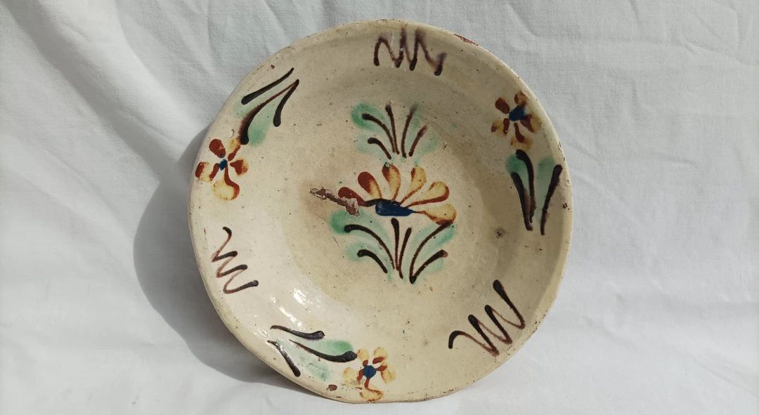 Antique Hungarian Traditional Folk Clay Plate, Flower Decorated Folk Farmhouse Decoration Pottery... | Etsy (US)