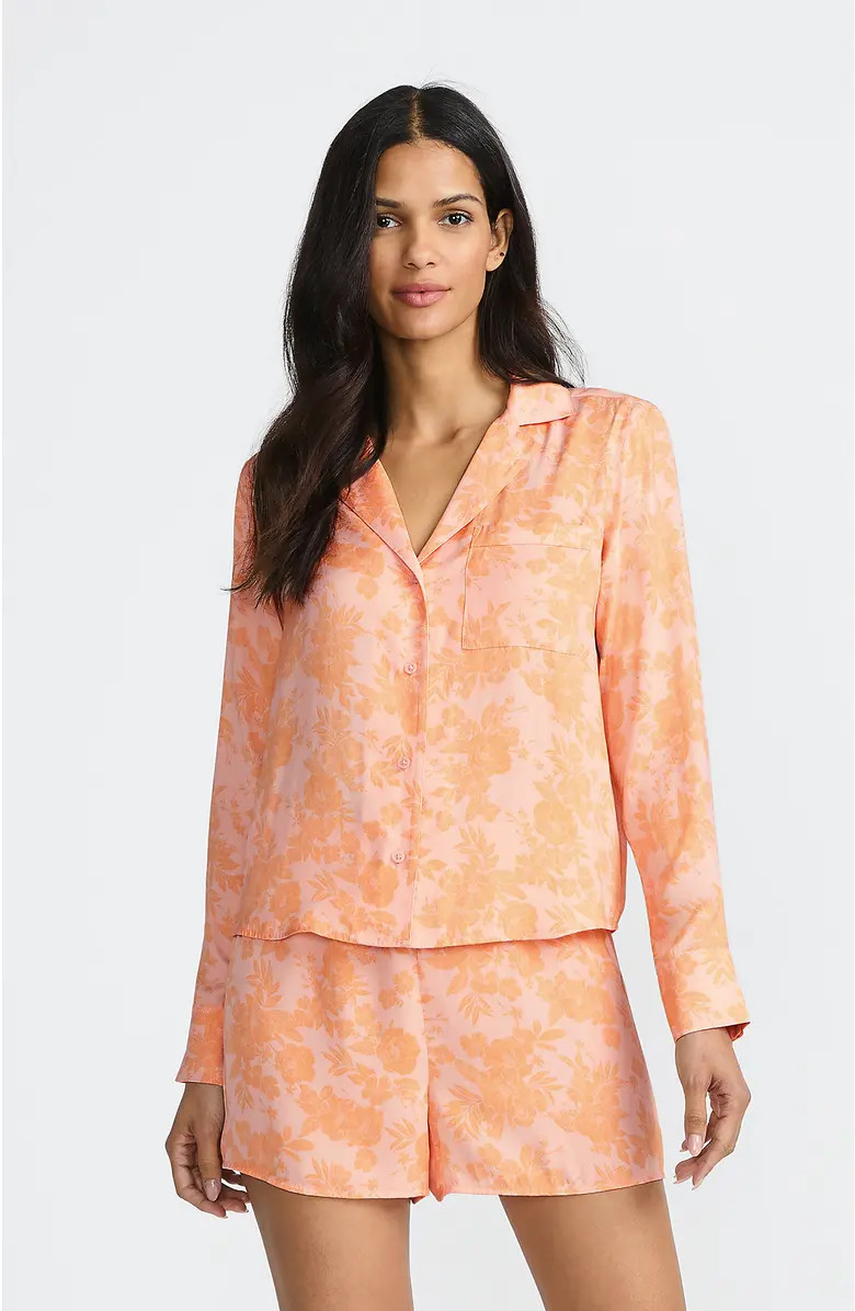 Plus Size Matte Satin 2 Piece Pajama Set - Long Sleeve Top and Shorts | Nordstrom