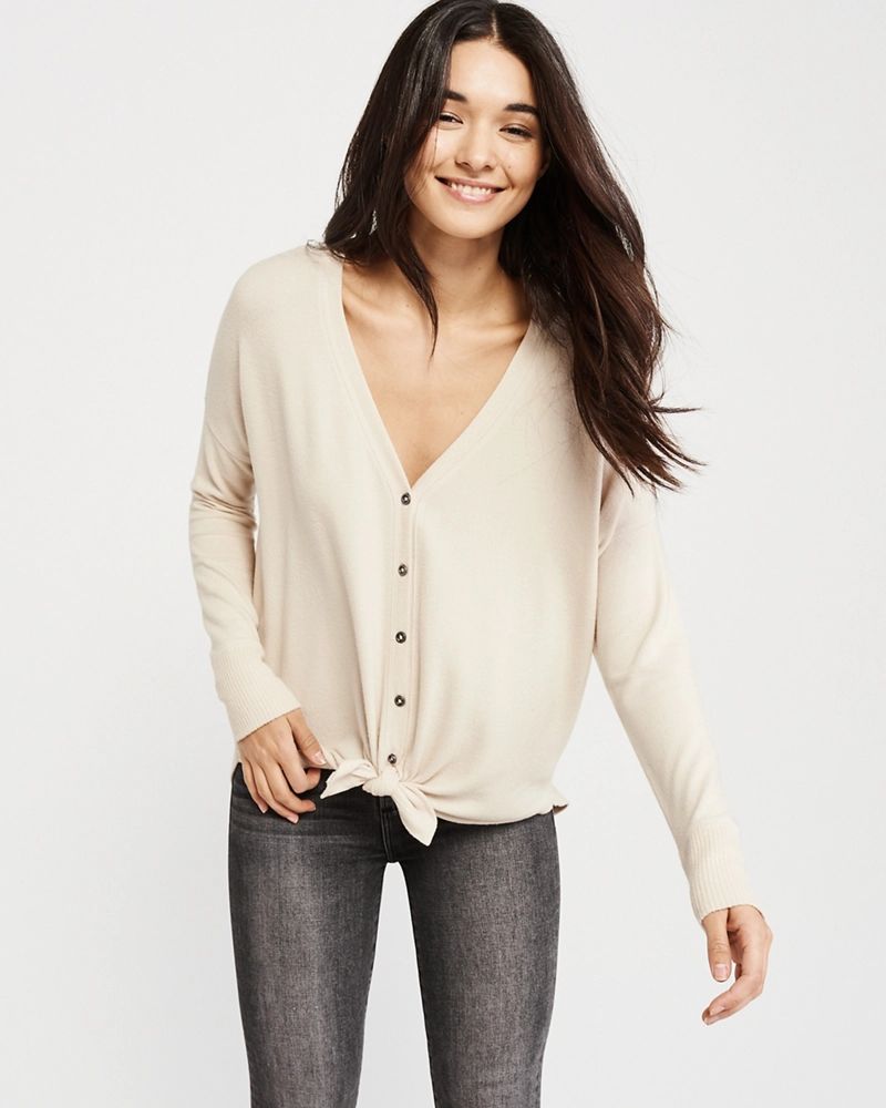 Cozy Tie-Front Button-Up | Abercrombie & Fitch US & UK