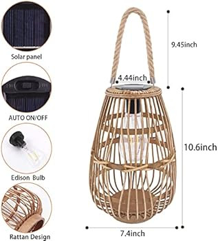 Solar Lanterns Outdoor Hanging Lights - Natural Rattan Solar Lanterns with Handle, Waterproof Led De | Amazon (CA)