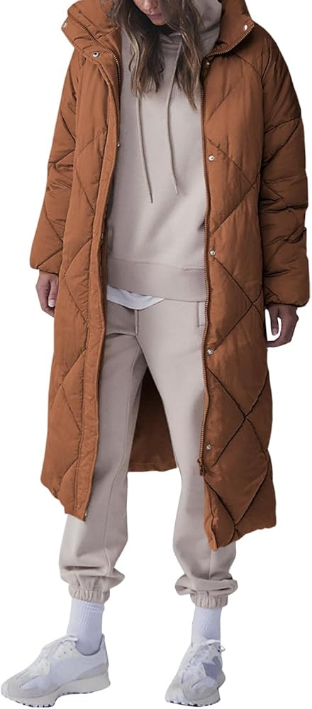 Tankaneo Women's Quilted Puffer Jacket Long Winter Coats Zip Up Baggy Down Outerwear with Pockets | Amazon (US)