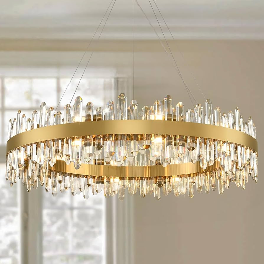 Modern Crystal Chandelier, 40" Round Gold Chandeliers for Living Room, 20-Lights 2 Tiers Luxury K... | Amazon (US)
