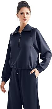 SUUKSESS Women 2 Piece Lounge Matching Set Wide Leg Sweatpant Half Zip Sweatshirt | Amazon (US)