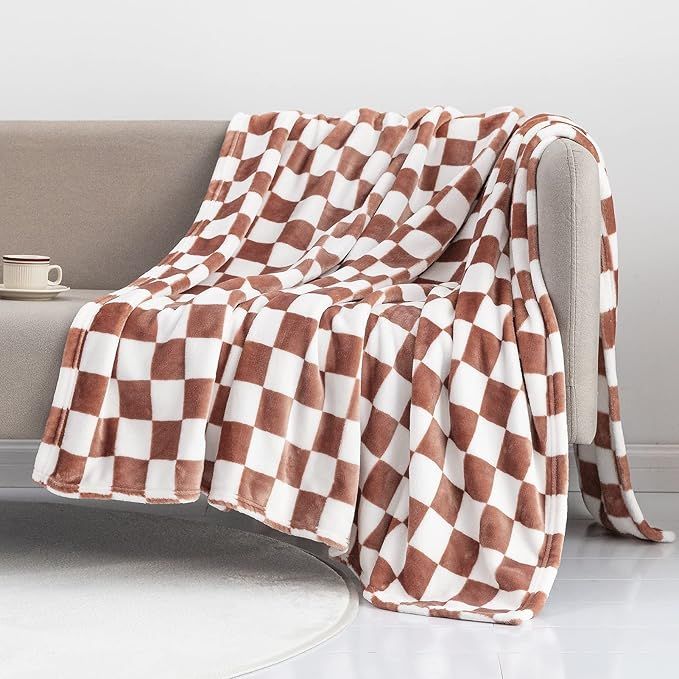 LOMAO Throw Blankets Flannel Blanket with Checkerboard Grid Pattern Soft Throw Blanket for Couch,... | Amazon (US)