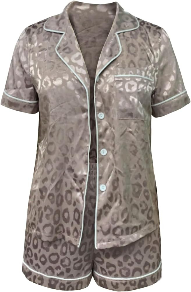 SweatyRocks Women's Short Sleeve Sleepwear Button Down Satin 2 Piece Pajama Set | Amazon (US)