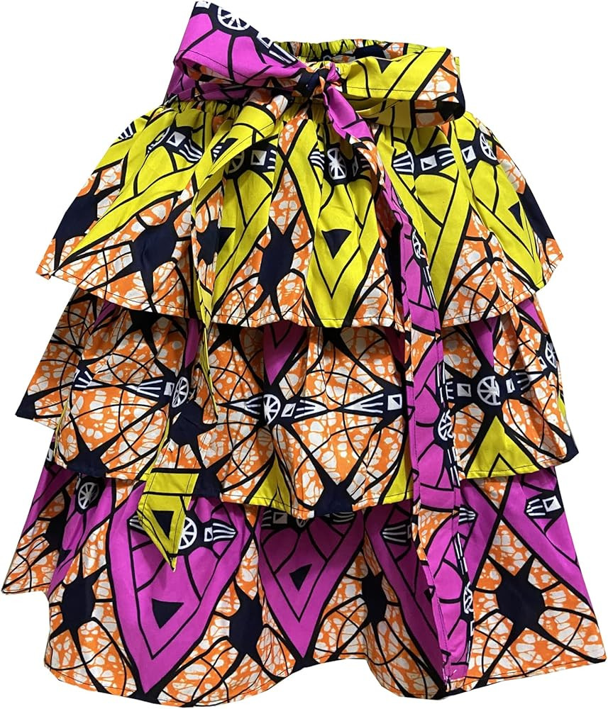Women African Skirt Dutch Ankara Tradition Print Wax Patchwork Skirts Full Circle Skirt | Amazon (US)