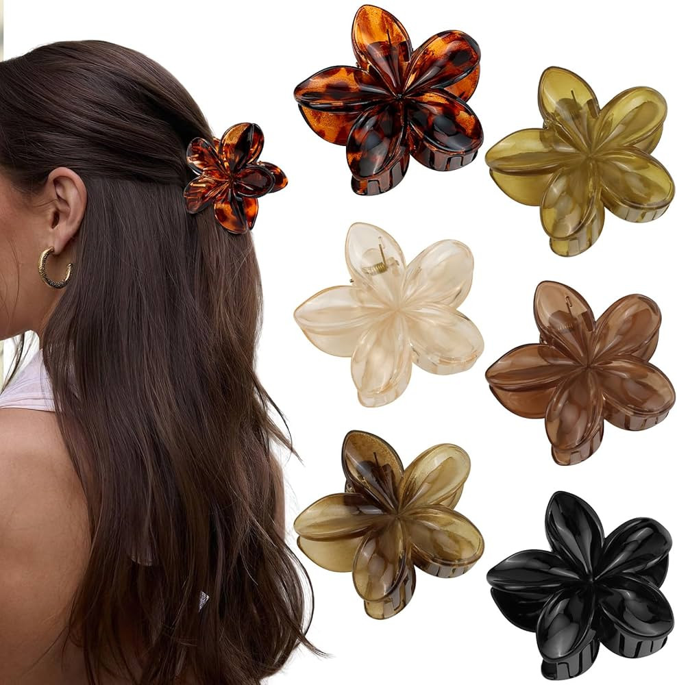 6 Pcs Flower Large Claw Hair Clips for Women Cute Medium Black Claw Clips for Thick Thin Hair Haw... | Amazon (US)
