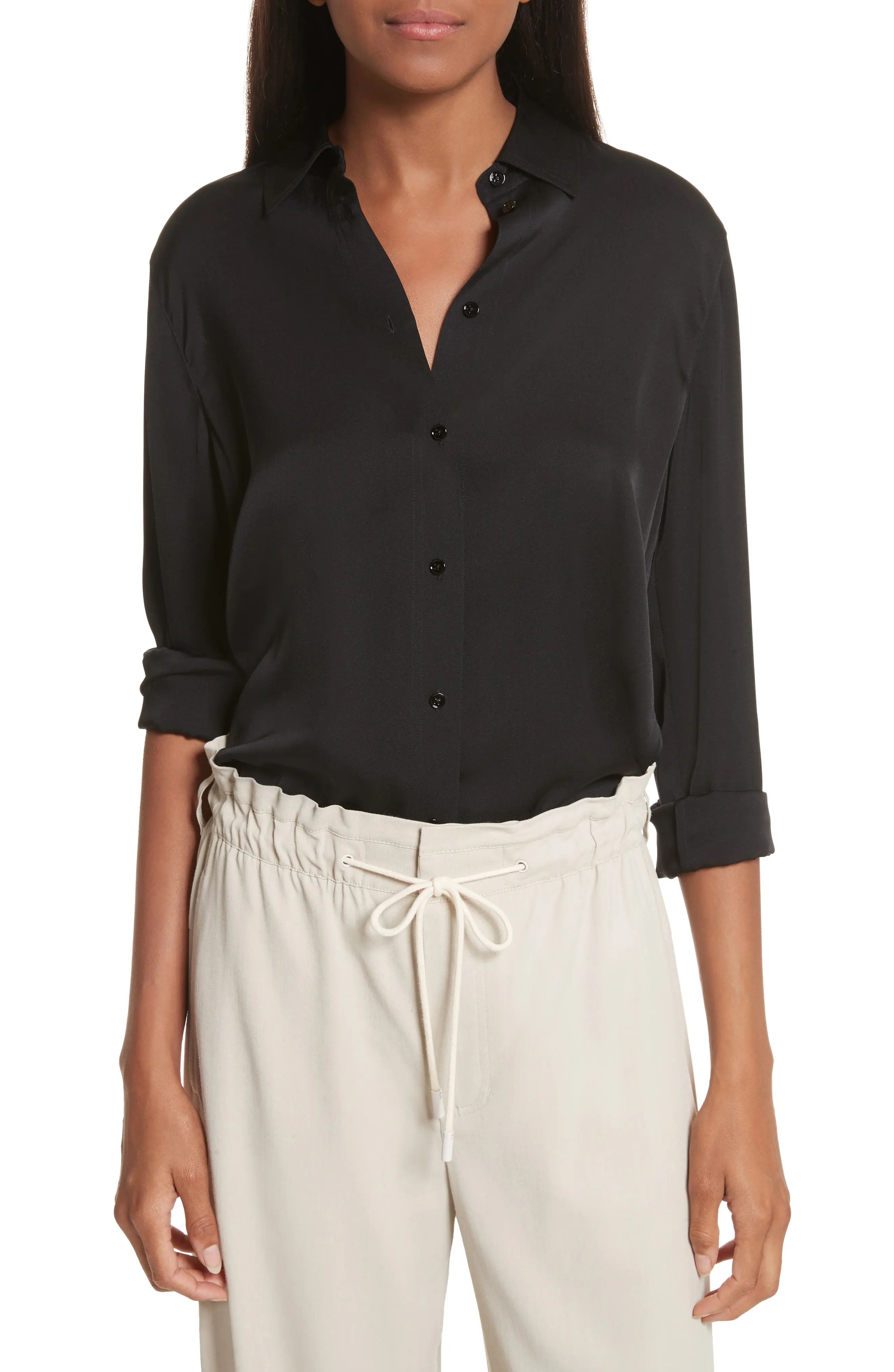 Vince Slim Silk Blouse in Black at Nordstrom, Size X-Small | Nordstrom