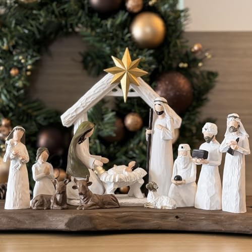 JinniuX Nativity Set Indoor – 12 Pieces Christmas Nativity Scene Set with Manger, Angel with Gloria Banner, Nativity Sets & Figures for Kids and Family Holiday Christmas Decoration | Amazon (US)
