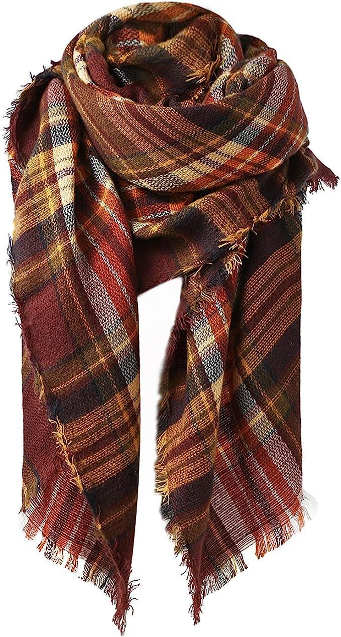 Century Star Women's Fall Winter Scarf Classic Tassel Plaid Scarf Warm Tartan Wrap Shawl | Amazon (US)