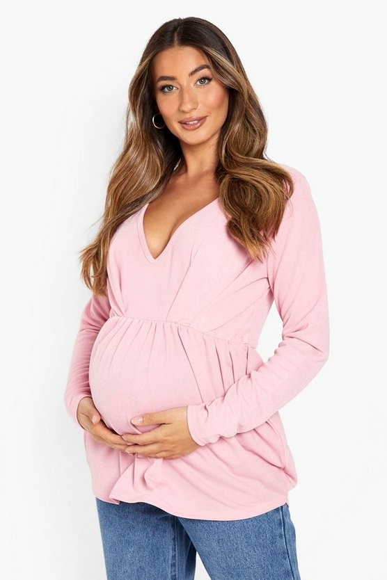 Maternity Crepe Pintuck Long Sleeve Top | Boohoo.com (US & CA)