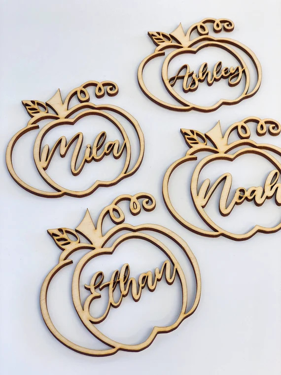 Read the full title
    Thanksgiving Custom Wood Place Tags Names, Fall Name Tags, Pumpkin Table ... | Etsy (US)