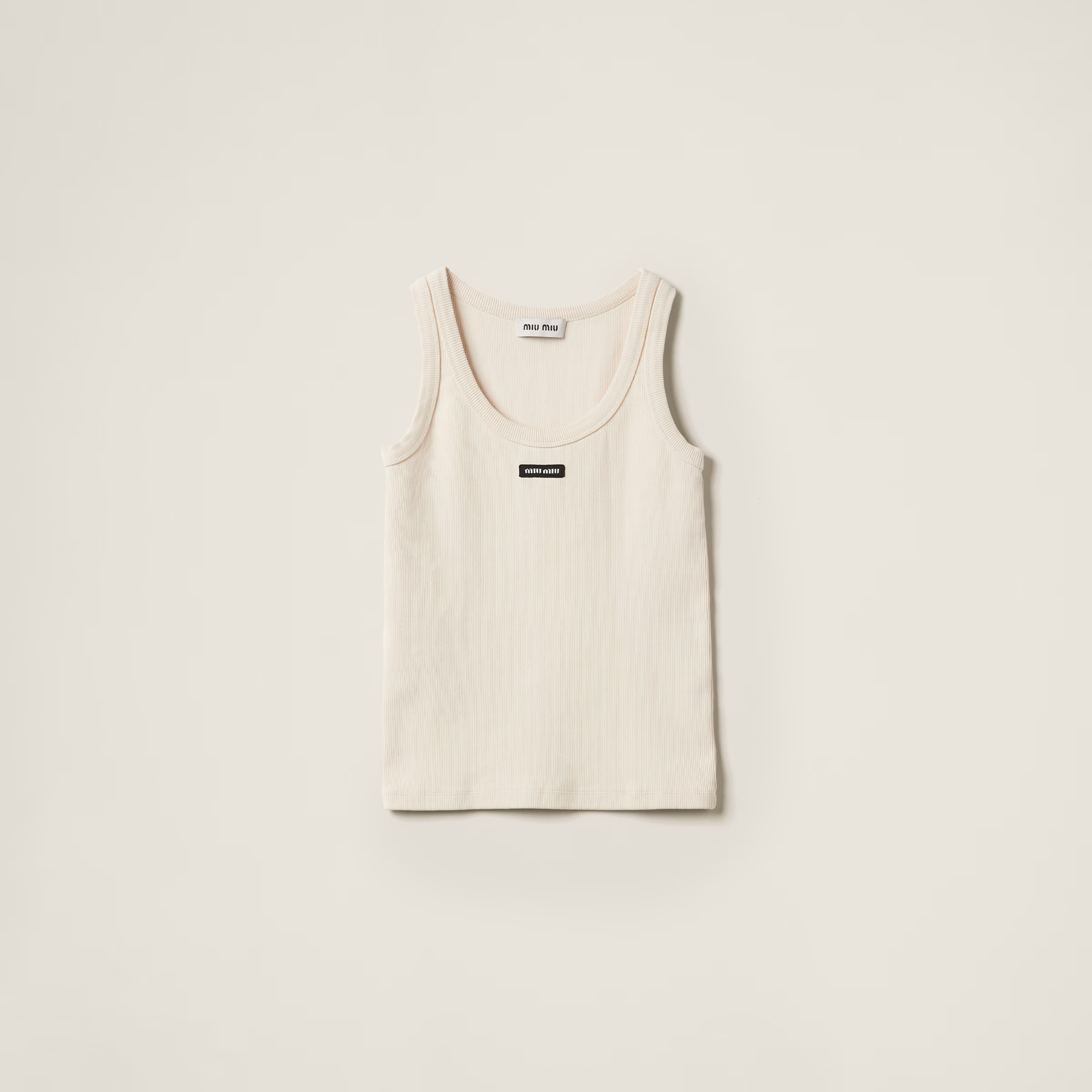 Natural Garment-dyed Ribbed Knit Jersey Top | Miu Miu | Miu Miu US