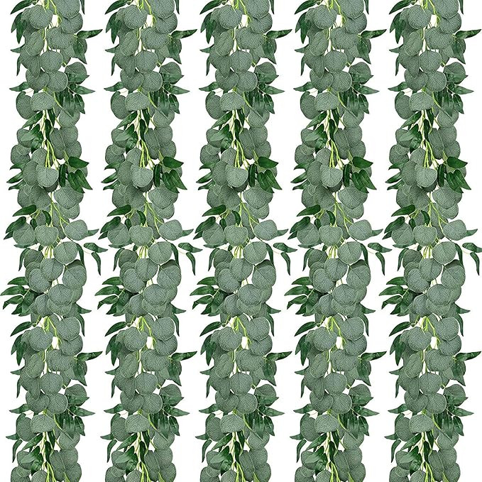 CEWOR 5 Pack 5.9ft Artificial Eucalyptus Garland with Willow Leaves Greenery Garland Faux Silver ... | Amazon (US)