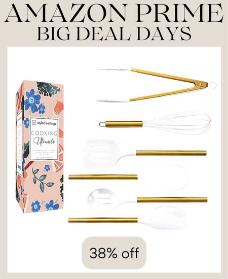 Amazon Prime Big Deal Days!
These styled settings white silicone and gold kitchen utensils are what I use to cook with in my kitchen. They’re safe to use with my non-stick pans and don’t leave scratches. They’re also really pretty!

#LTKxPrime #LTKfindsunder50 #LTKsalealert