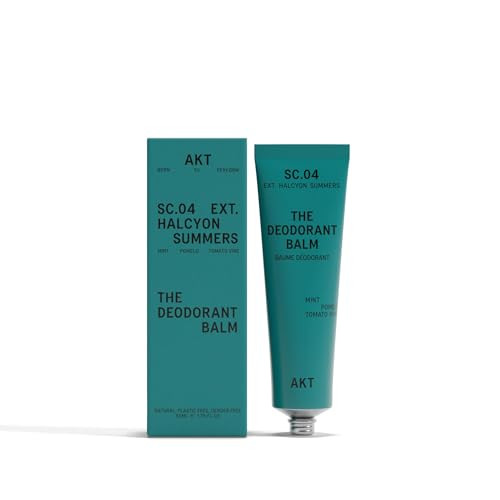 AKT, THE DEODORANT BALM. Award winning, multi-use, natural deodorant. Plastic Free. Gender Free. Aluminium Free. 100% effective — 1 tube lasts up to 3 months. SC.04 HALCYON SUMMERS. 50ml | Amazon (UK)