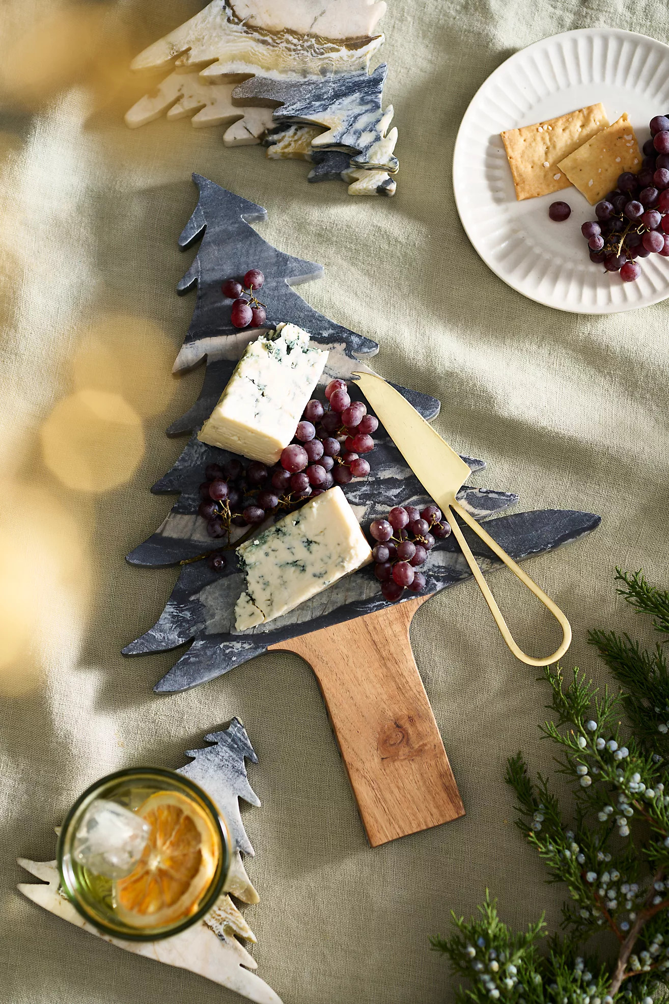 Evergreen Marble + Wood Serving Board | Anthropologie (US)