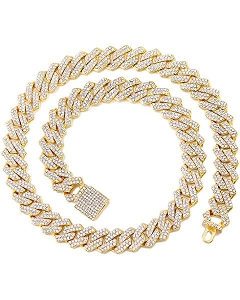 Cuban Link Chains Mens Iced Out Miami Cuban Chain Necklaces Silver/Gold Bling Diamond Hip Hop Jew... | Amazon (US)