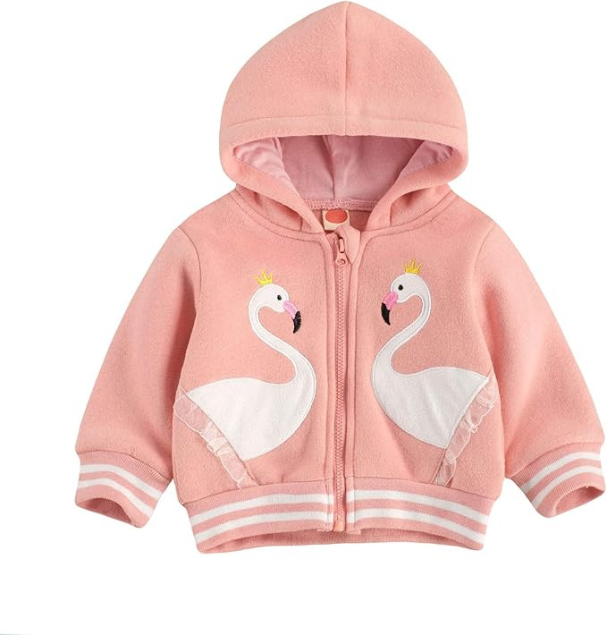 Baby Girls Solid Color Jacket Round Collar Long Sleeve Coat Autumn Swan Printing Hoodie Autumn Wi... | Amazon (US)