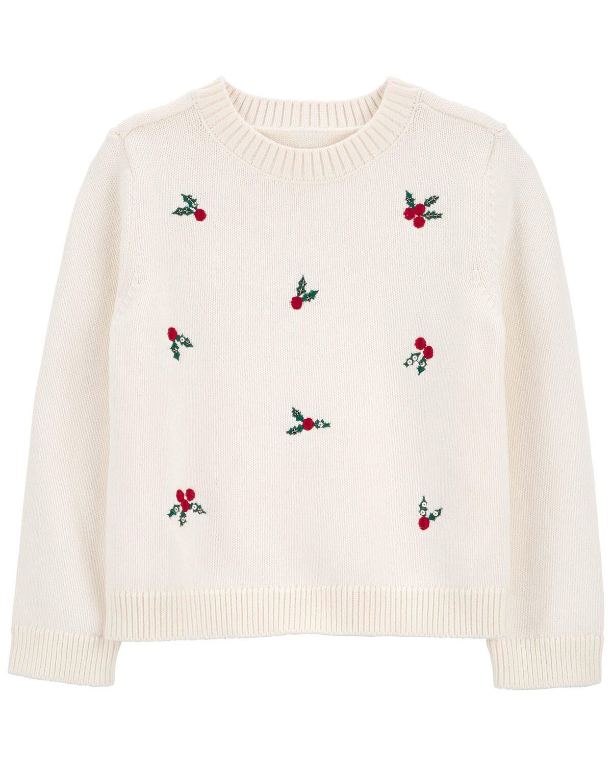Ivory Kid Christmas Holly Knit Sweater | carters.com | Carter's