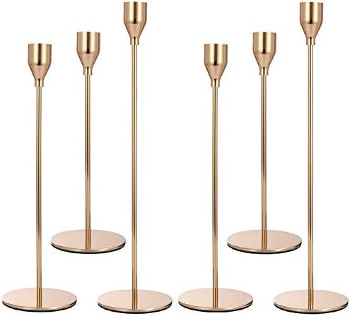 Anndason Set of 6 Gold Candlestick Holders Gold Candle Holder Taper Candle Holders Candle Holders... | Amazon (US)