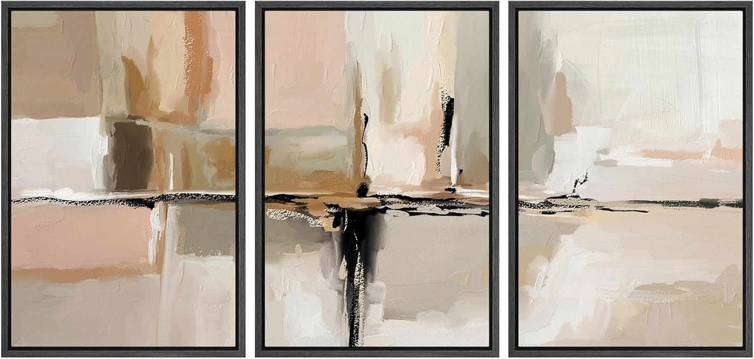 SIGNFORD Framed Canvas Print Wall Art Set Neutral Abstract Modern Brushstrokes in Beige, White, a... | Amazon (US)