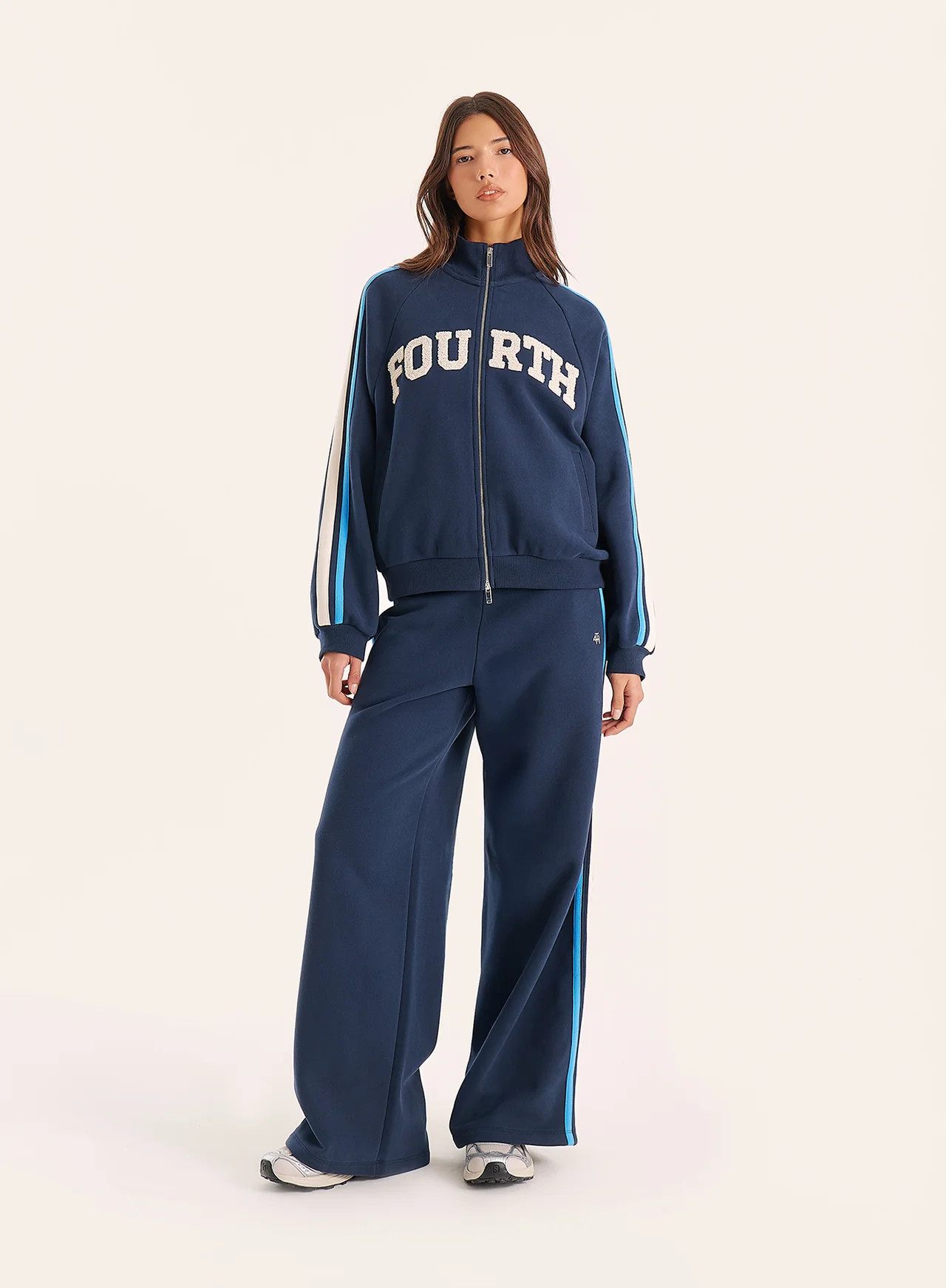 Women's Navy Side Stripe Wide Leg Joggers | Taylor | 4th & Reckless | 4th & Reckless