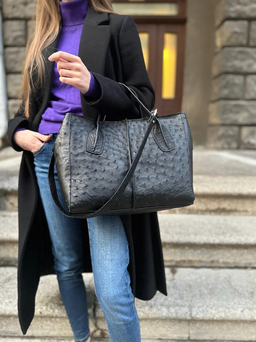Available in 5 Colors Black Ostrich Handbag, Handbag Made of Genuine Ostrich Leather, Leather Han... | Etsy (US)
