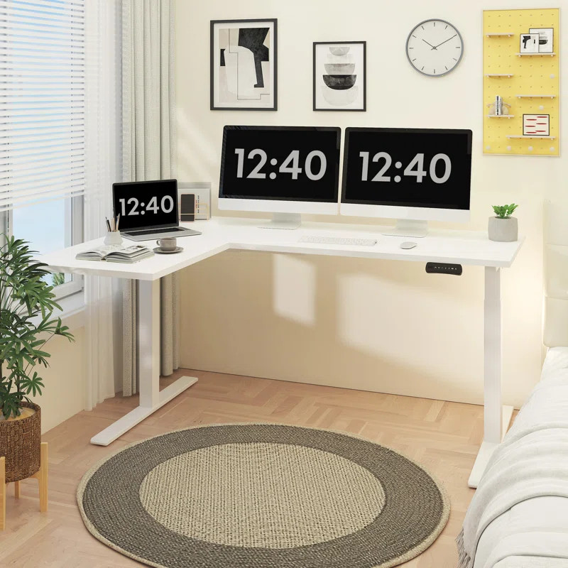 L-Shaped Home Office Height Adjustable Standing Desk | Wayfair North America
