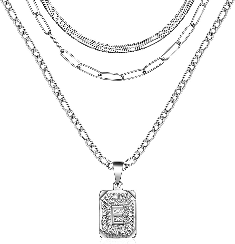 JoycuFF Gold Layered Initial Necklace for Women Men 3pcs Necklace Set Gold Necklace Gift for Wome... | Amazon (US)