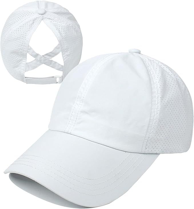 HGGE Womens Criss Cross Ponytail Baseball Cap Adjustable High Messy Bun Ponycap Quick Drying Hat | Amazon (US)