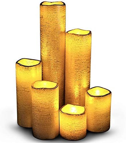 Flameless LED Candles Battery Operated with Timer Slim Set of 6, 2 Inches Wide and 2"- 9" Tall, Gold | Amazon (US)