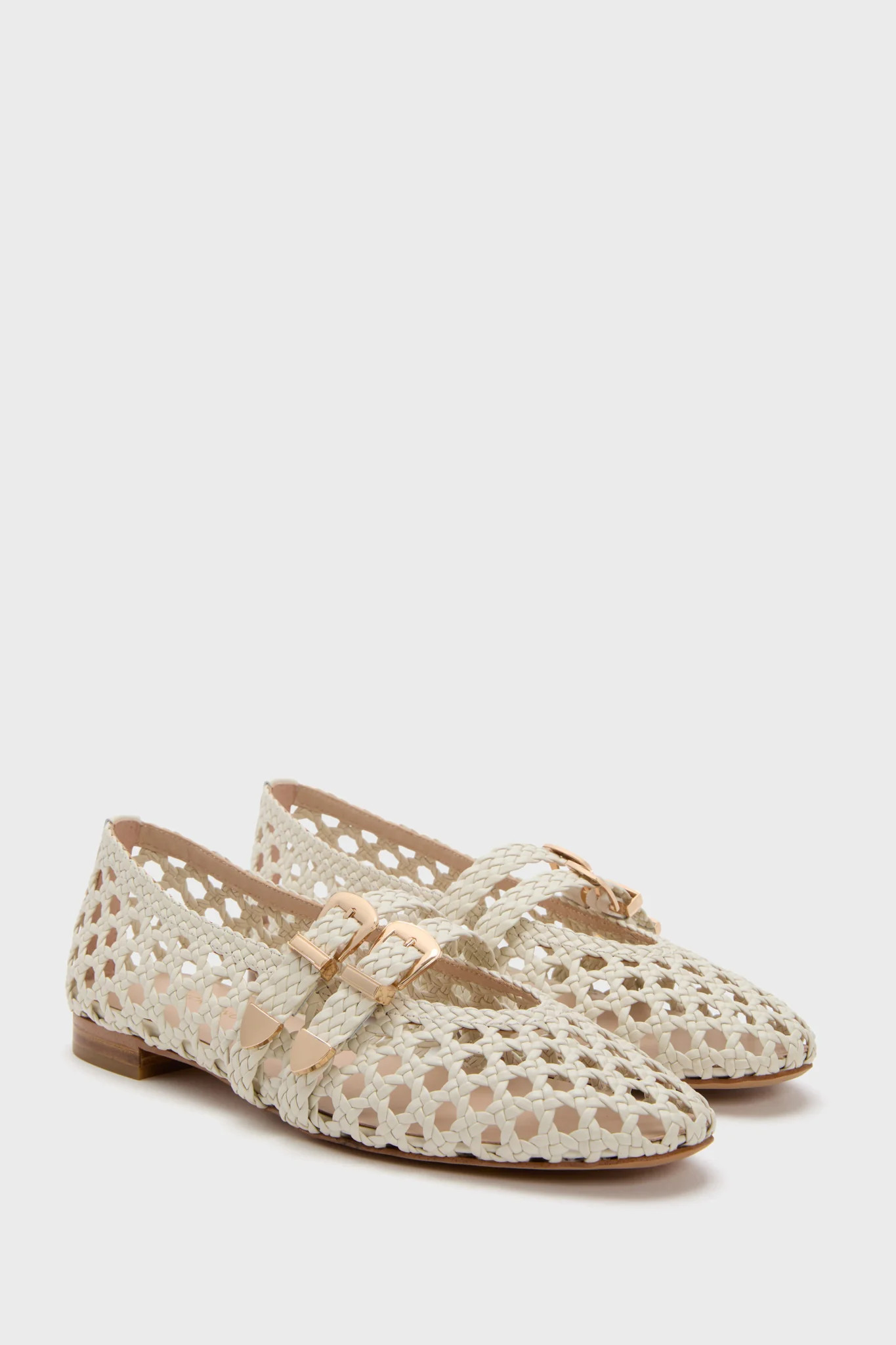 White Woven Buckle Nina Flats | Tuckernuck (US)