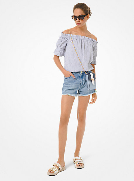 Striped Linen and Cotton Off-The-Shoulder Top | Michael Kors US